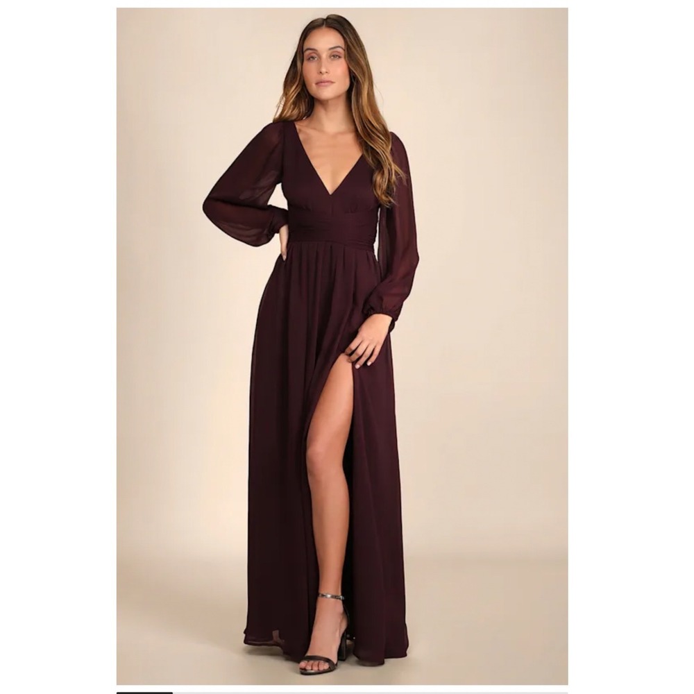 Lulus Enchant My Love Dark Purple V-Neck Long Sleeve Maxi Dress Size 2X